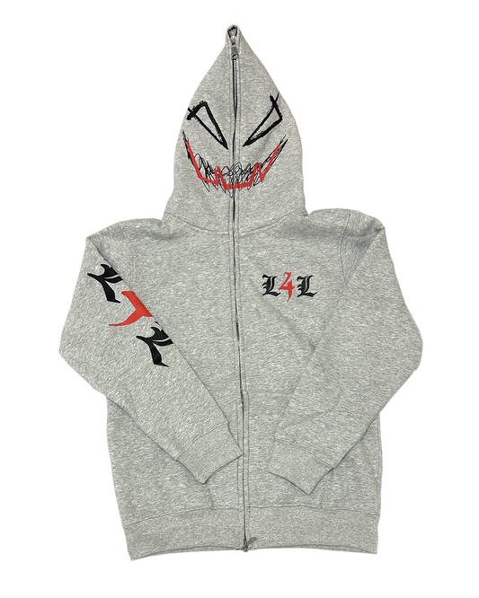 L4L "DERANGED" FULL ZIP UP HOODIE (GREY)